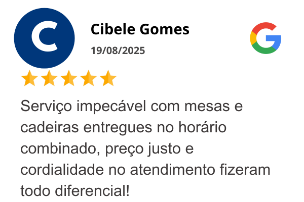 depoimento da cibele sobre a locação da mesas e cadeiras